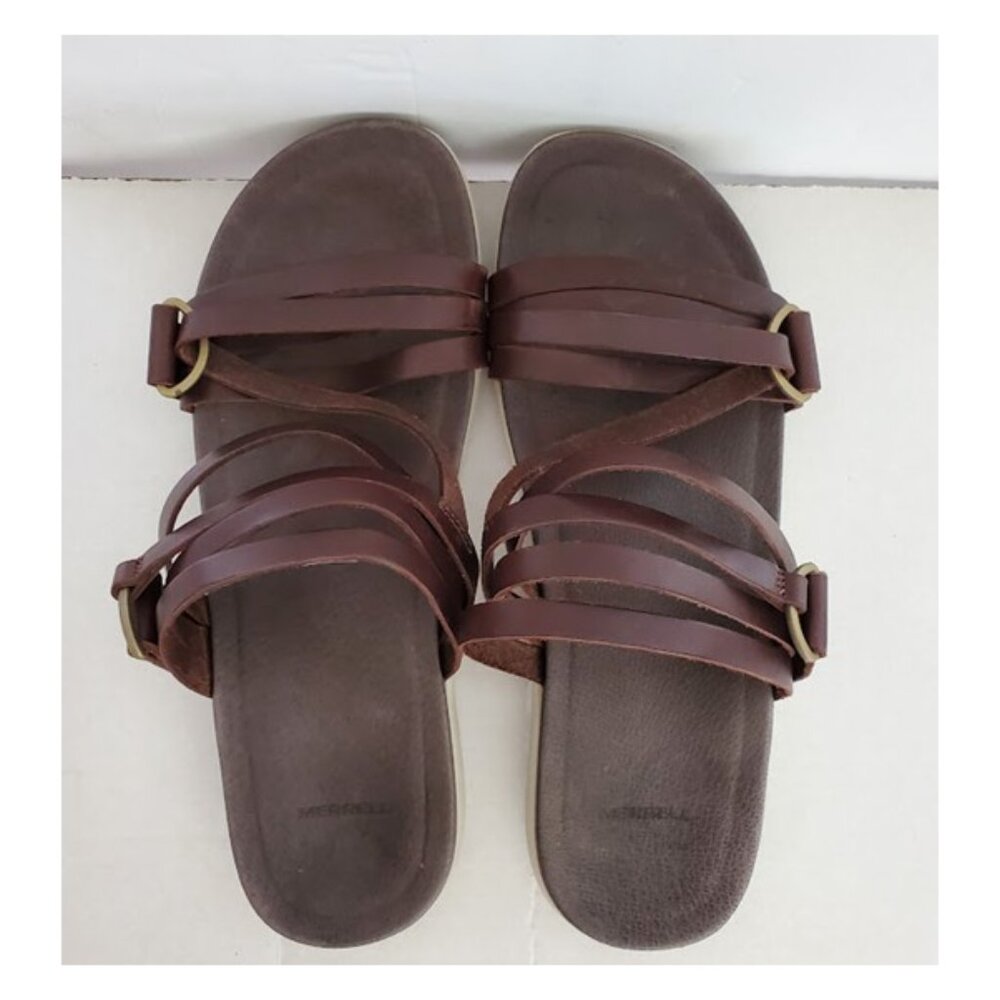 Merrell Womens Bracken Slide Brown Leather Comfort Sandal Shoe Size 9